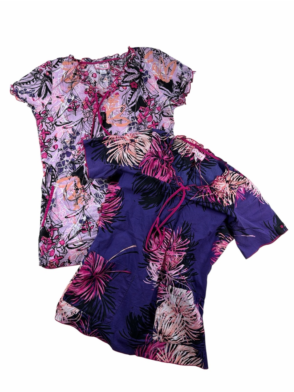 Koi by Kathy Peterson Floral Scrub Tops Set of 2 Size S